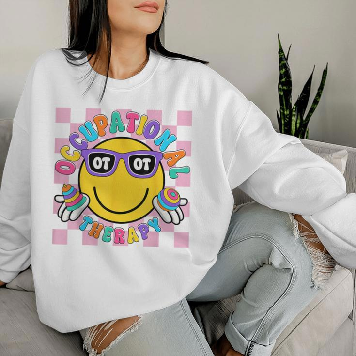 Groovy Occupational Therapy Ot Therapist Ot Month Happy Face Women Sweatshirt Gifts for Her