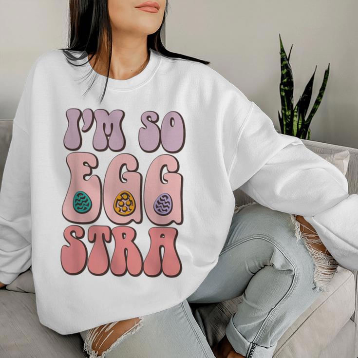 I'm So Egg-Stra Cute Bunny Egg Hunt Retro Groovy Easter Day Women Sweatshirt Gifts for Her