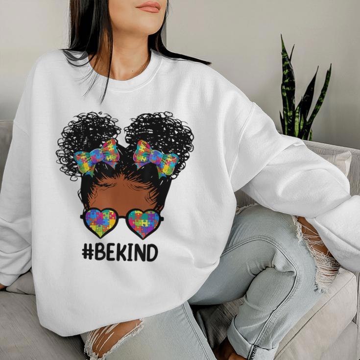 Be Kind Messy Bun Autism Awareness For Black Girls Women Sweatshirt Gifts for Her