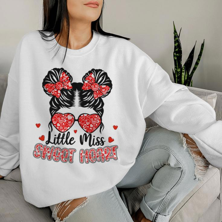 Little Miss Sweet Heart Messy Bun Valentine's Day Girl Girls Women Sweatshirt Gifts for Her