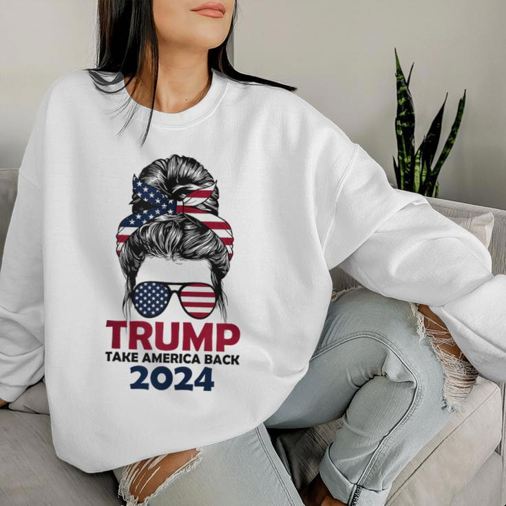Messy Bun Support Trump 2024 Flag Take America Back Women Sweatshirt Gifts for Her