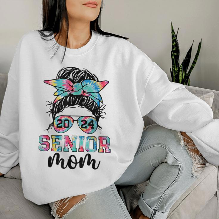 Mom Class Of 24 Senior 2024 Messy Bun Tie Dye Women Sweatshirt Gifts for Her