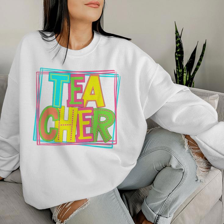 Neon Retro Teacher Cute Teacher Team New Teacher Back To Sch Women Sweatshirt Gifts for Her