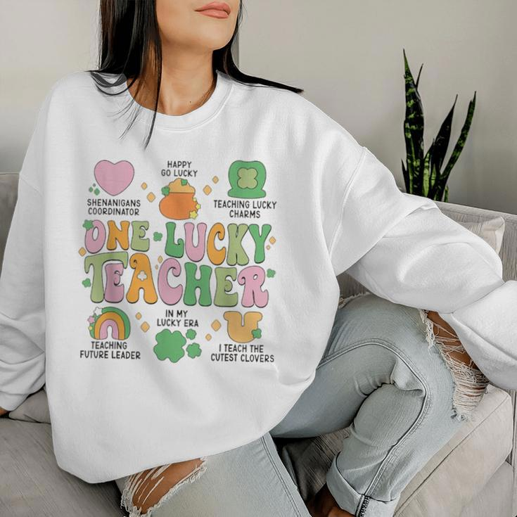 One Lucky Teacher Groovy Teacher St Patrick's Lucky Charms Women Sweatshirt Gifts for Her