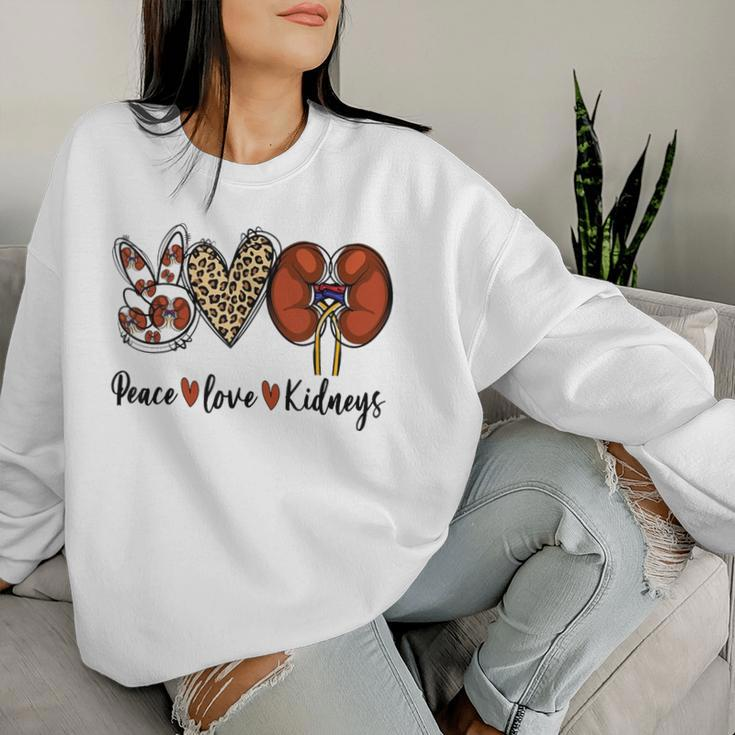 Peace Love Kidneys Leopard Dialysis Nurse Kidney Awareness Women Sweatshirt Gifts for Her