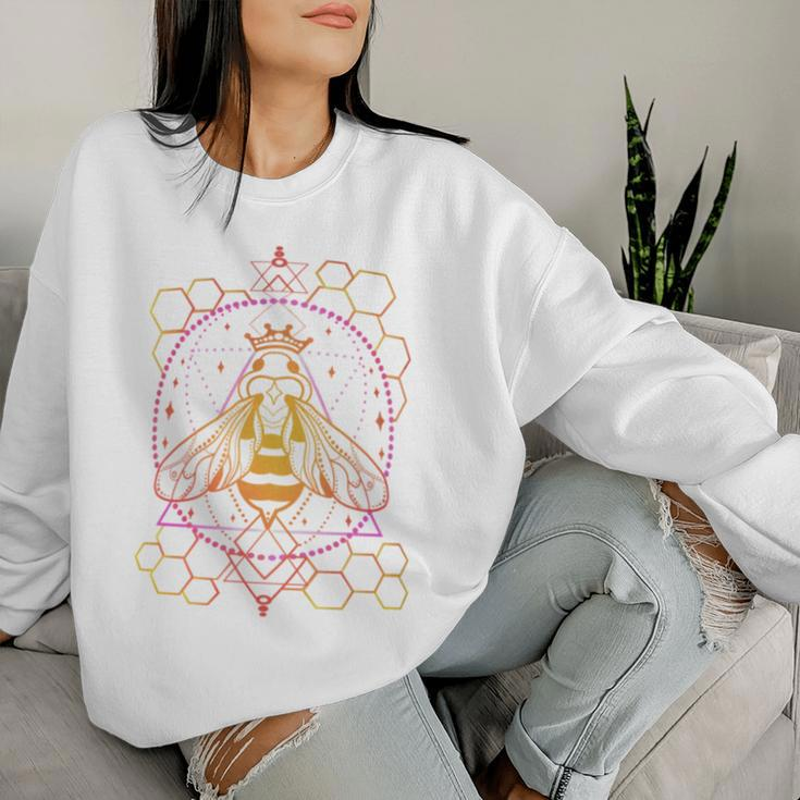Queen Bumble Bee Geometric Rainbow Silhouette Honeycomb Women Sweatshirt Gifts for Her