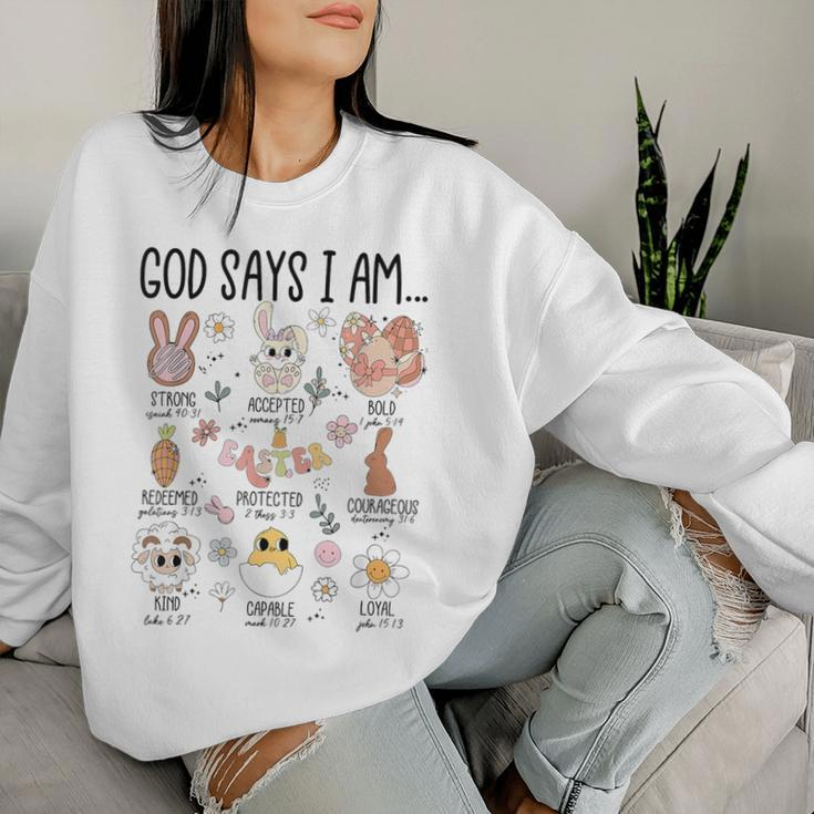 Retro God Says I Am Christian Jesus Happy Easter Day Bunny Women Sweatshirt Gifts for Her