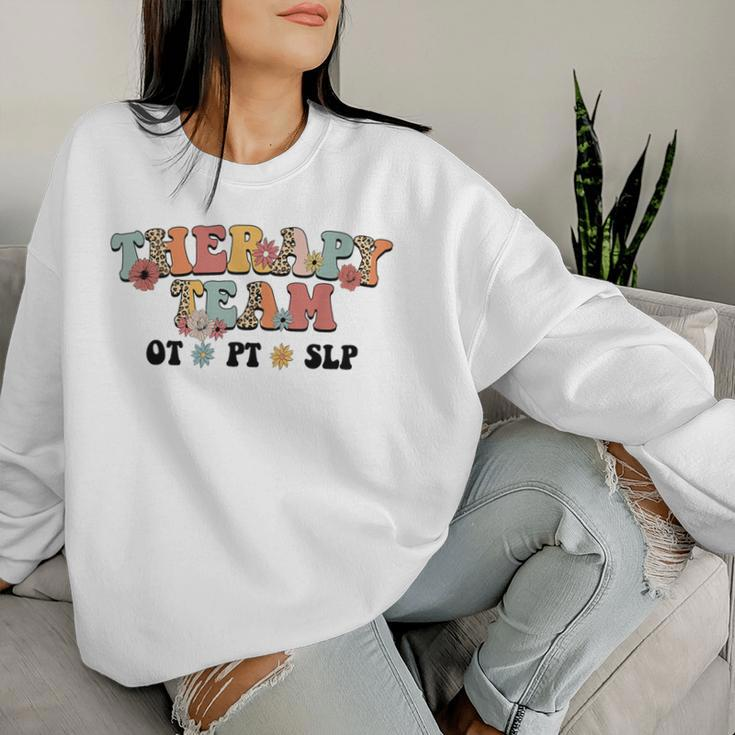 Retro Groovy Therapy Team Leopard Slp Ot Pt Rehab Therapist Women Sweatshirt Gifts for Her
