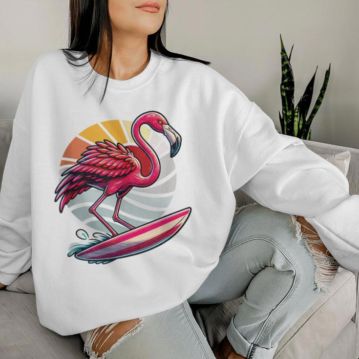 Retro Surfboard Surfboarders Vintage Surfing Flamingo Women Sweatshirt Gifts for Her