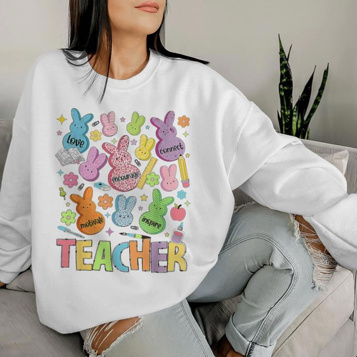 Retro Teacher Of Sweet Bunny Apparel Cute Teacher Easter Day Women Sweatshirt Gifts for Her