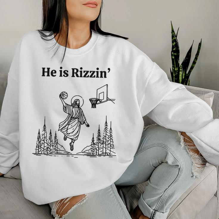He Is Rizzin Basketball Retro Christian Religious Women Sweatshirt Gifts for Her