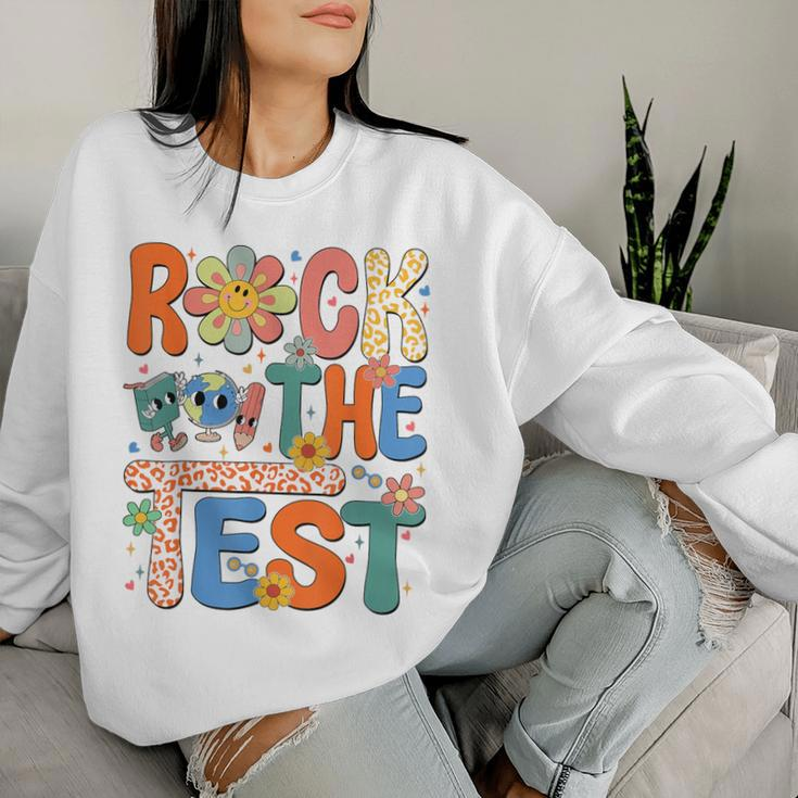 Rock The Test Testing Day Retro Groovy Teacher Student Women Sweatshirt Gifts for Her