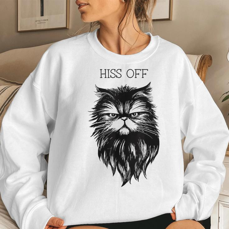 Hiss Off Cute Cat Pun Punny Meow Cat Lover Dad Mom Women Sweatshirt Gifts for Her