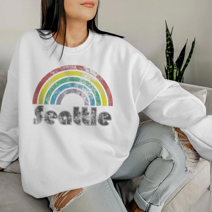 Seattle Rainbow 70'S 80'S Style Retro Gay Pride Women Women Sweatshirt Gifts for Her