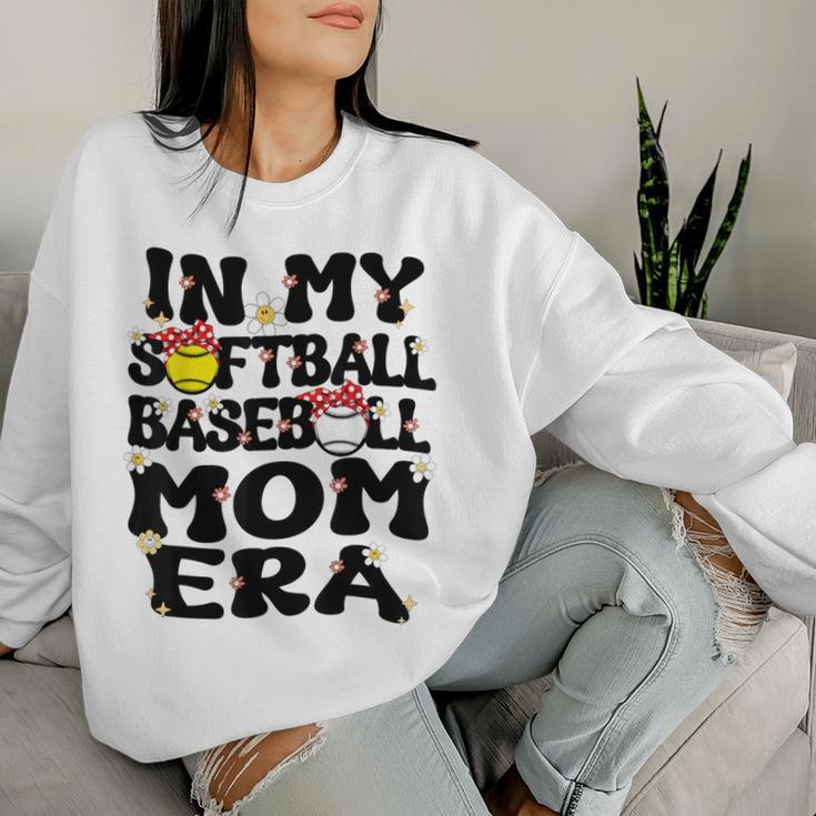 In My Softball Baseball Mom Era Retro Groovy Mom Of Both Women Sweatshirt Gifts for Her