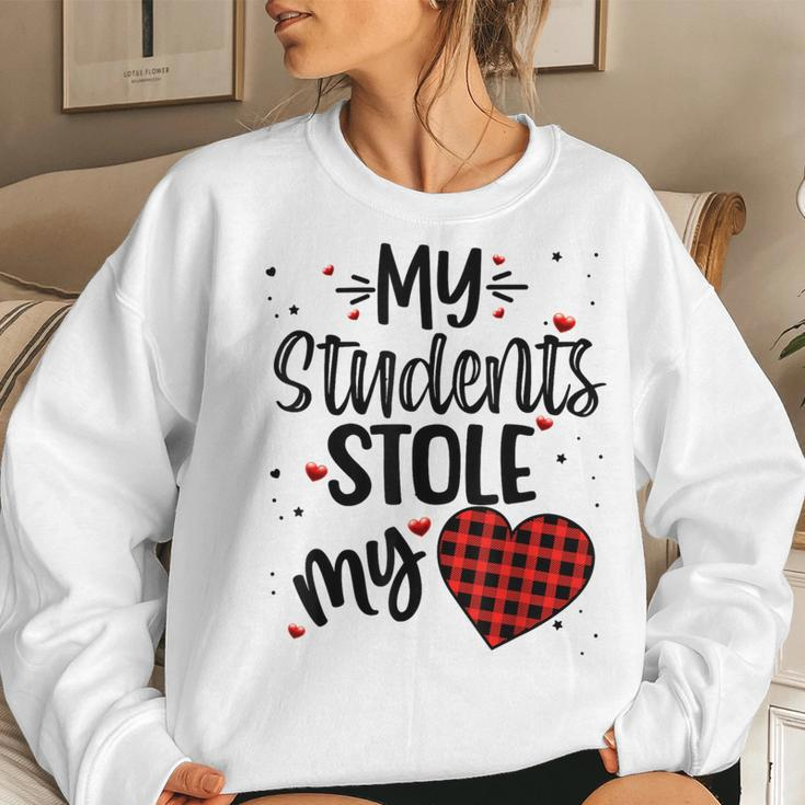 My Students Stole My Heart Teachers Plaid Valentines Day Women Sweatshirt Gifts for Her
