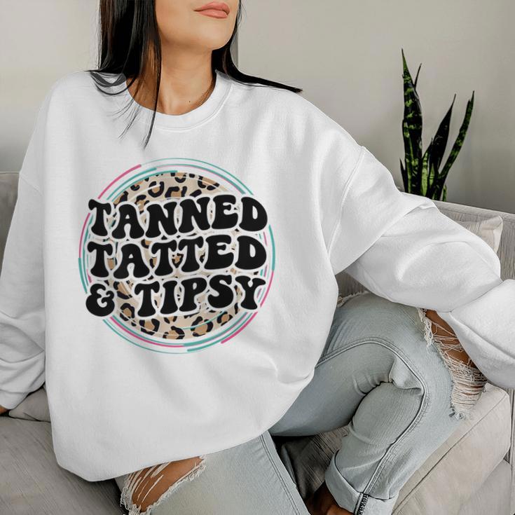 Tanned Tatted And Tipsy Groovy Hot Mom Beach Summer Vacation Women Sweatshirt Gifts for Her