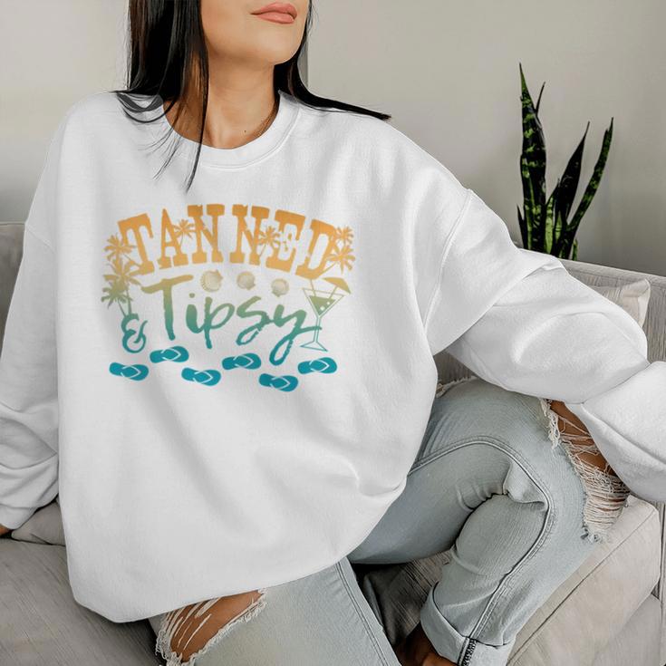 Tanned Tipsy Day Drinking Beach Summer Palms Sandals Women Sweatshirt Gifts for Her