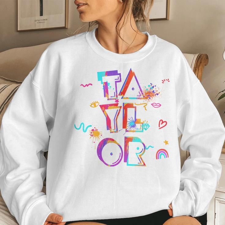 Taylor Girl First Name Personalized Groovy Women Sweatshirt Gifts for Her