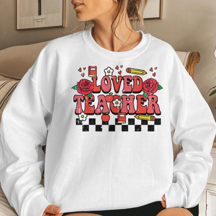 Valentines Day Loved Teacher Retro Teaching Groovy Men Women Sweatshirt Gifts for Her