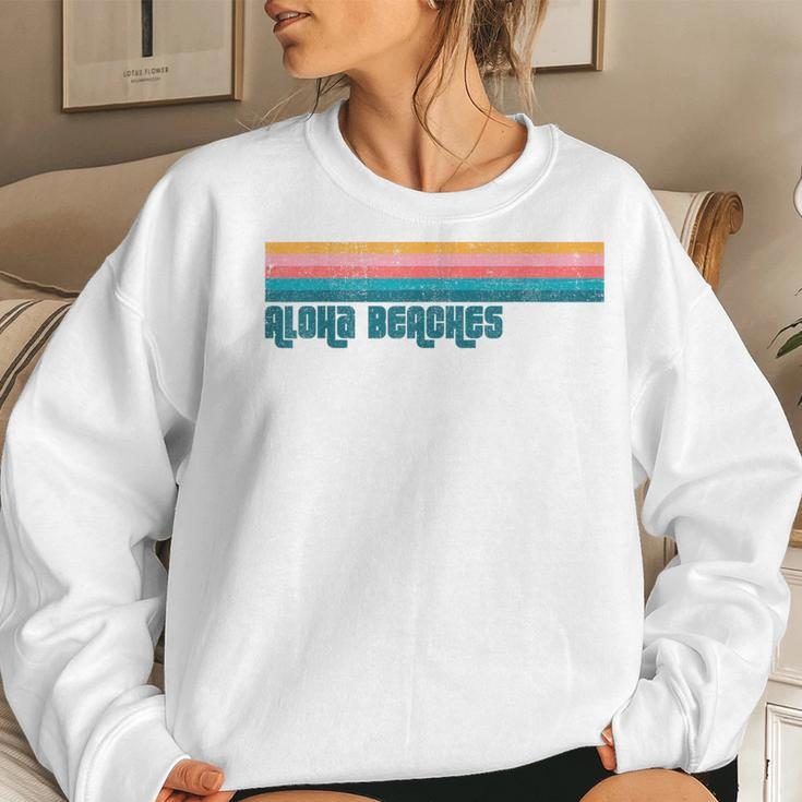 Vintage Aloha Beaches Beach Summer Retro Stripe Womens Women Sweatshirt Gifts for Her