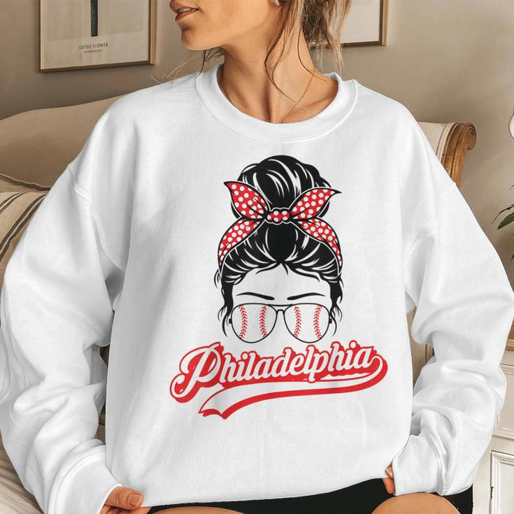 Vintage Philly Baseball Leopard Messy Bun Philadelphia Fans Women Sweatshirt Gifts for Her