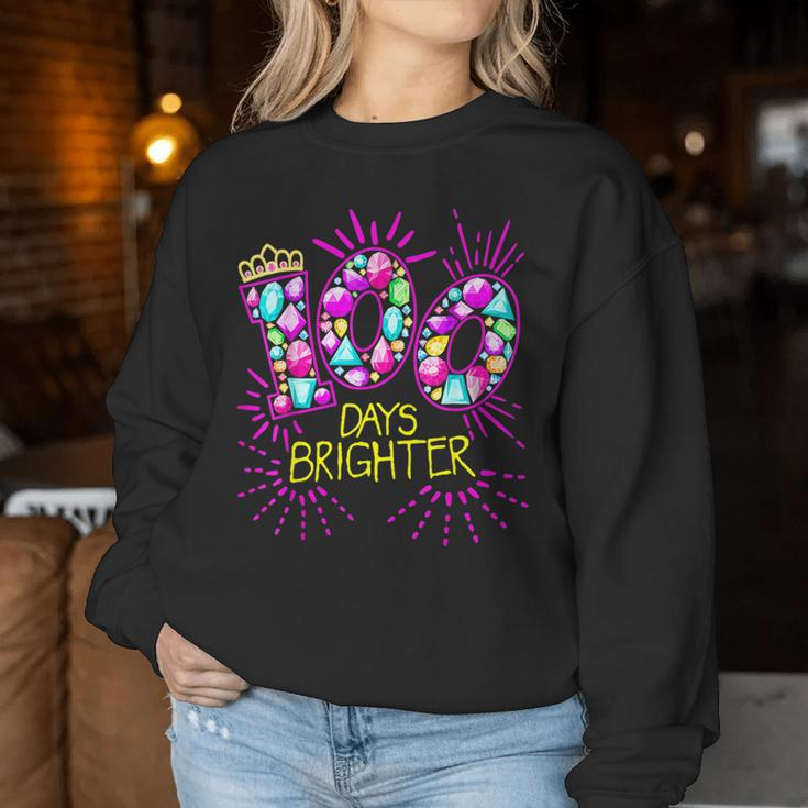 100 Days Brighter Teacher Girls 100 Days Of School Diamond Women Sweatshirt Personalized Gifts