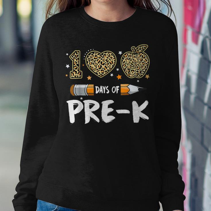100 Days Of Pre K Teacher Student Leopard Happy 100Th Day Women Sweatshirt Unique Gifts