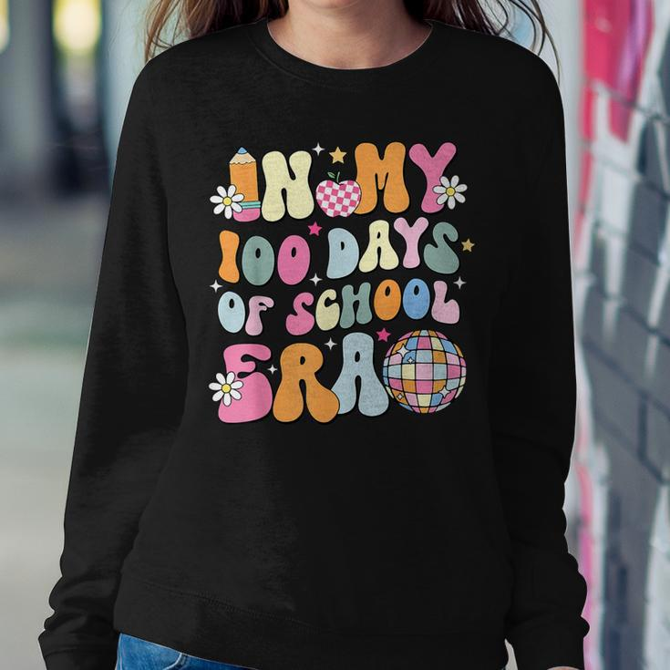 In My 100 Days Of School Era Groovy Retro Student Teacher Women Sweatshirt Funny Gifts