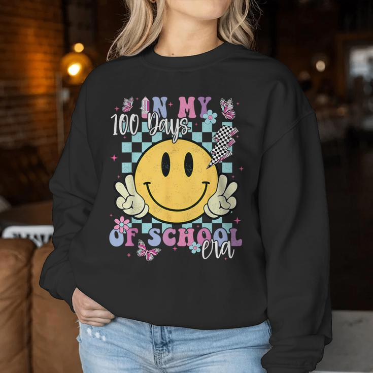 In My 100 Days Of School Era Retro Groovy 100Th Day Teacher Women Sweatshirt Unique Gifts