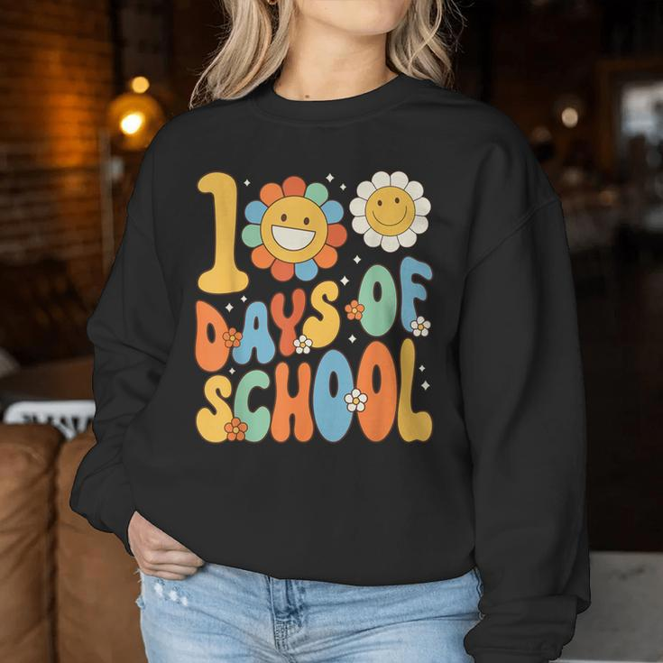 100 Days Of School Groovy 100Th Day Of School Teacher Women Sweatshirt Funny Gifts