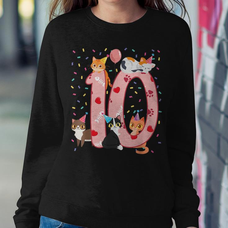 10Th Birthday Girl Cute Cat Outfit 10 Years Old Bday Party Women Sweatshirt Unique Gifts