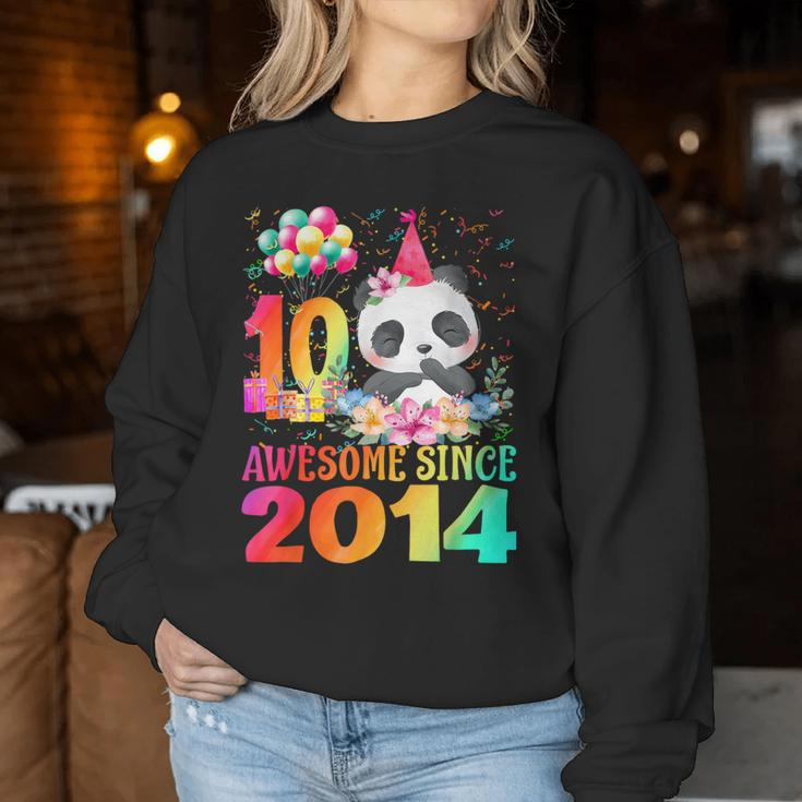 10Years Old 10Th Birthday Panda Awesome Since 2014 Women Sweatshirt Funny Gifts