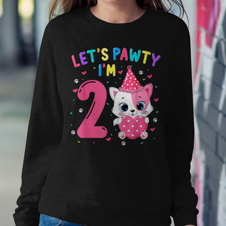 2Nd Birthday Girl Cat Kitten Let's Pawty I'm 2 Year Old Women Sweatshirt Unique Gifts