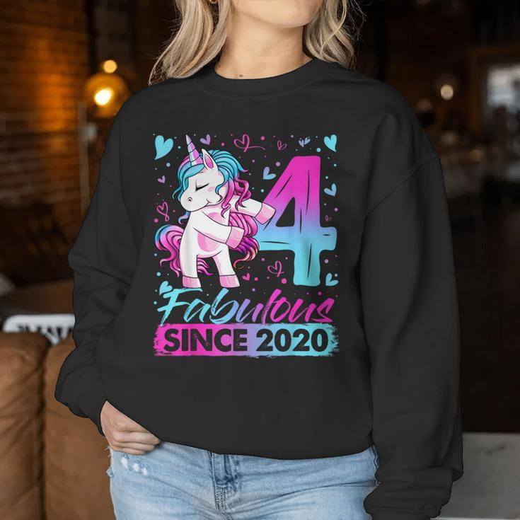 4 Years Old Flossing Unicorn 4Th Birthday Girl Party Women Sweatshirt Unique Gifts