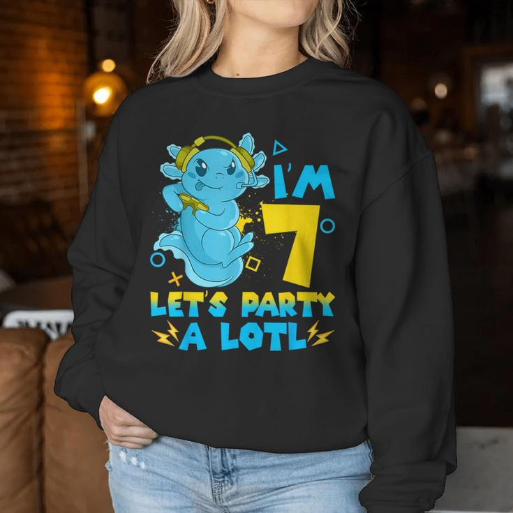 7Th Birthday Cute Axolotl 7 Year Old Boys Girls Video Gamer Women Sweatshirt Unique Gifts