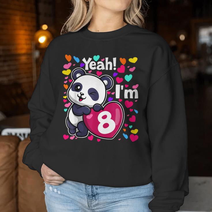 8 Years Old 8Th Birthday Panda Hearts Cute Girl Party Women Sweatshirt Unique Gifts