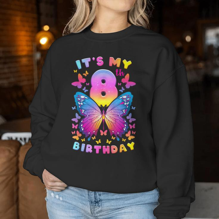 8Th Birthday Girl 8 Years Butterfly Number 8 Women Sweatshirt Personalized Gifts