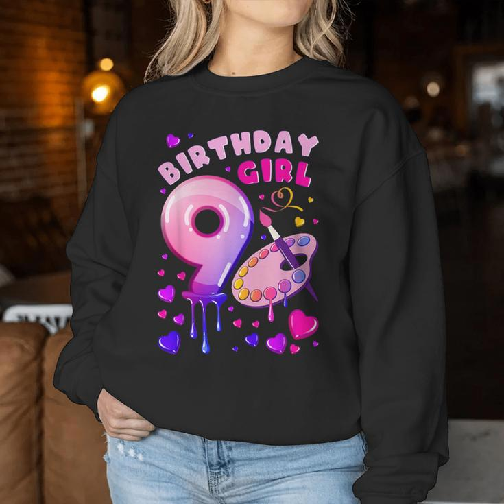 9Th Birthday Girl 9 Years Painting Art Number 9 Women Sweatshirt Unique Gifts