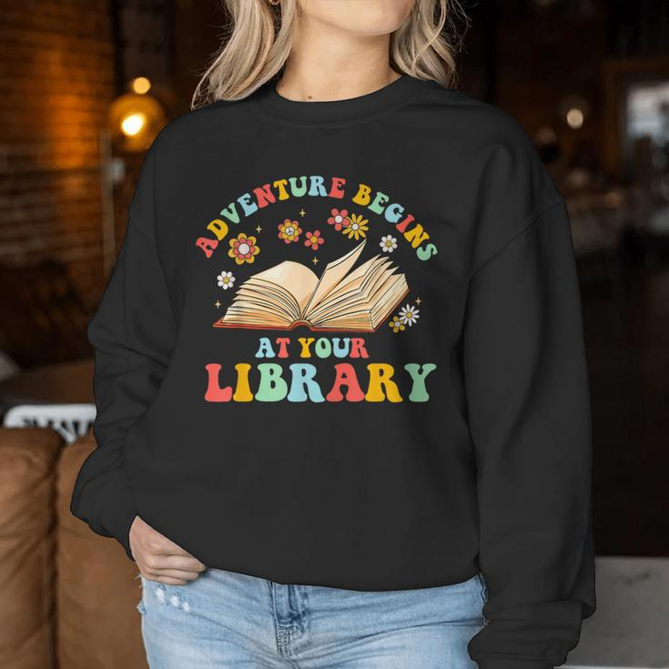 Adventure Begins At Your Library Summer Reading 2024 Groovy Women Sweatshirt Personalized Gifts