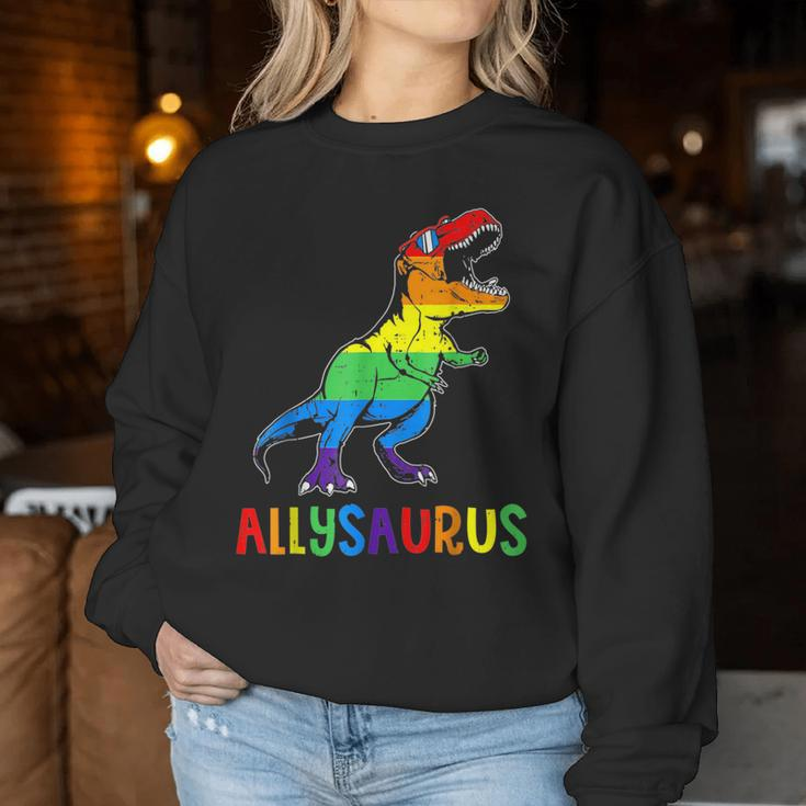 Allysaurus Lgbt Dinosaur Rainbow Flag Ally Lgbt Pride Women Sweatshirt Unique Gifts
