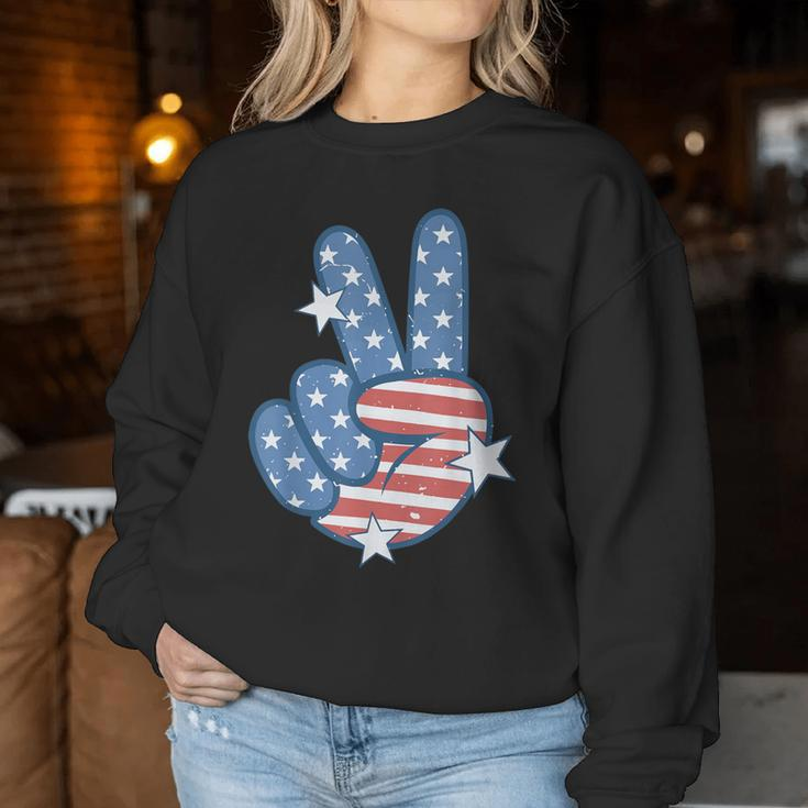 American Flag Peace Sign Hand 4Th Of July Women Women Sweatshirt Personalized Gifts
