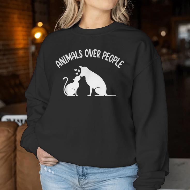 Animals Over People Animal Lover Vegan Plant Based Veganism Women Sweatshirt Unique Gifts