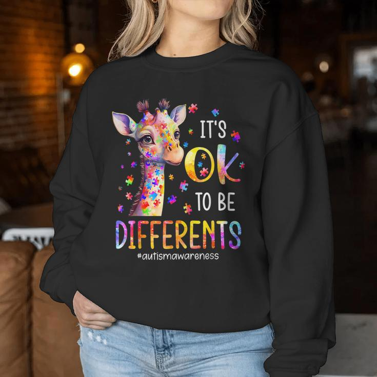 Autism Awareness Cute Giraffe Animal It's Ok To Be Different Women Sweatshirt Funny Gifts
