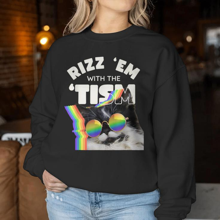 Autism Rizz Em With The Tism Meme Autistic Cat Rainbow Women Sweatshirt Funny Gifts