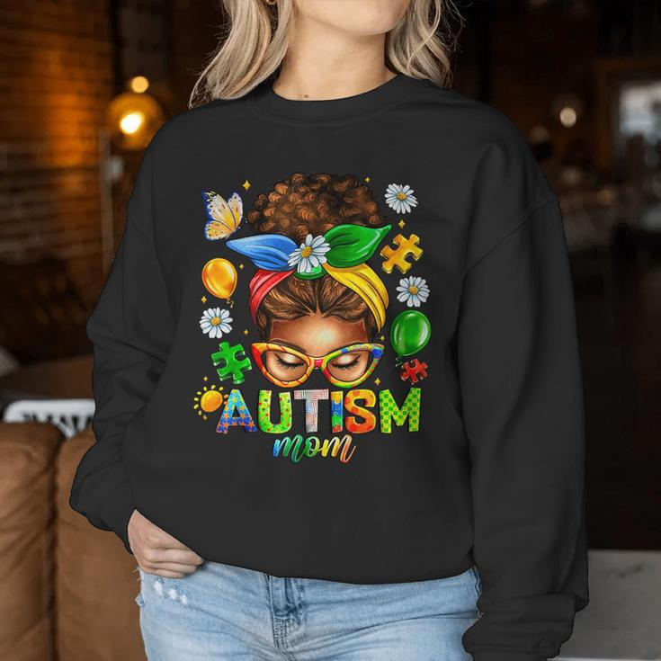 Autism Mom Afro Messy Bun Black Mom Life Women Sweatshirt Unique Gifts
