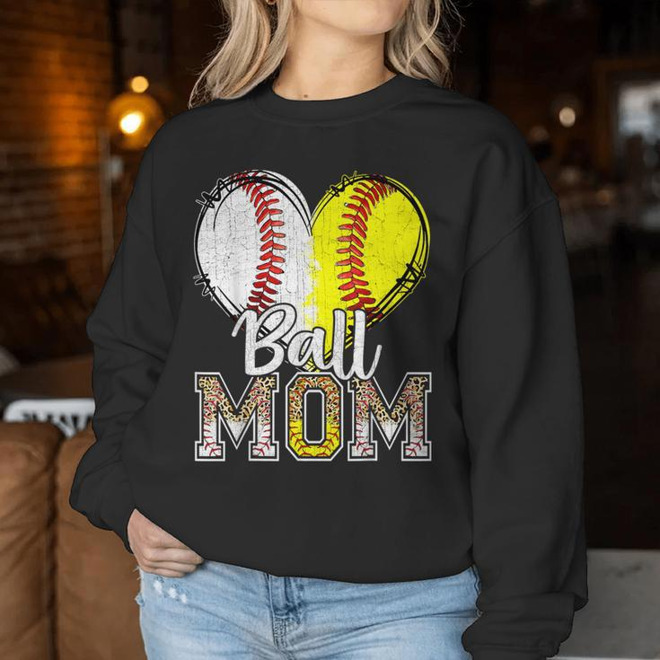 Ball Mom Heart Baseball Softball Mama 2024 Women Sweatshirt Unique Gifts