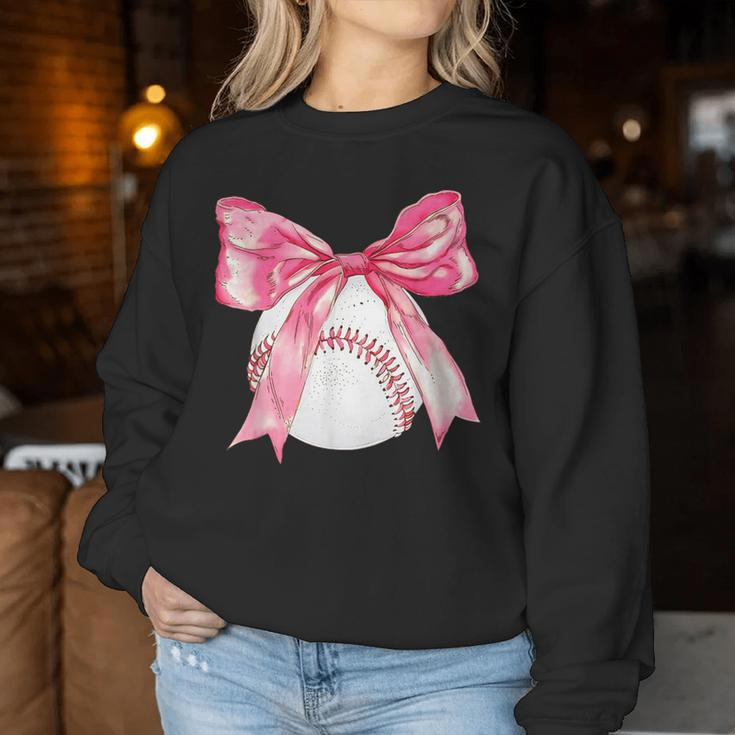 Baseball Mom Coquette Pink Bow Baseball Mama Women Sweatshirt Funny Gifts