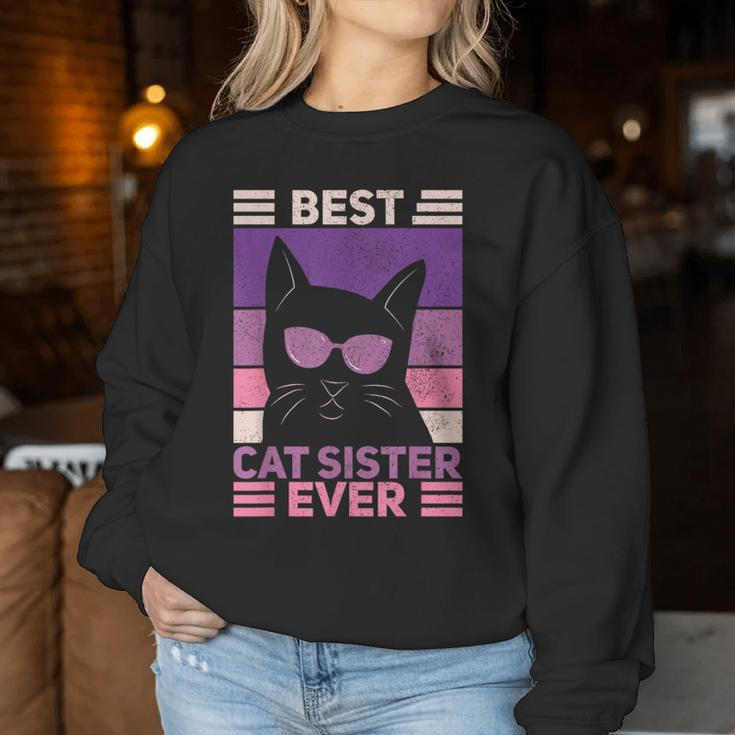 Best Cat Sister Ever Cat Lover Black Cat Themed Women Sweatshirt Unique Gifts