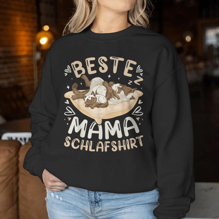 Beste Mama Schlaf Siamkatze Mit 2 Kätzchen Muttertag Sweatshirt Frauen Lustige Geschenke